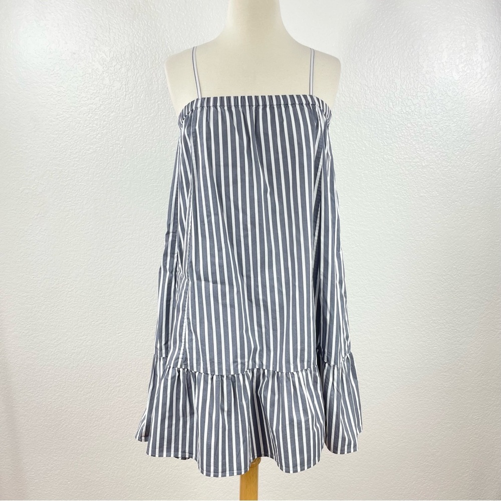 {ATM} Blue Striped Cotton Poplin Tent Mini Dress, Size XS